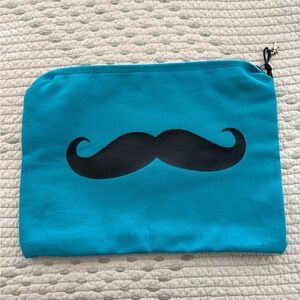 Handmade Blue Pouch with Black Mustache Design